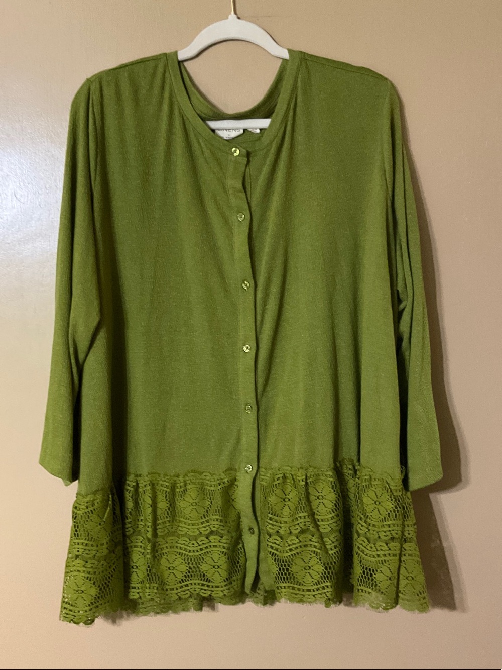 LOGO Linens by Lori Goldstein Cardigan with Lace Hem